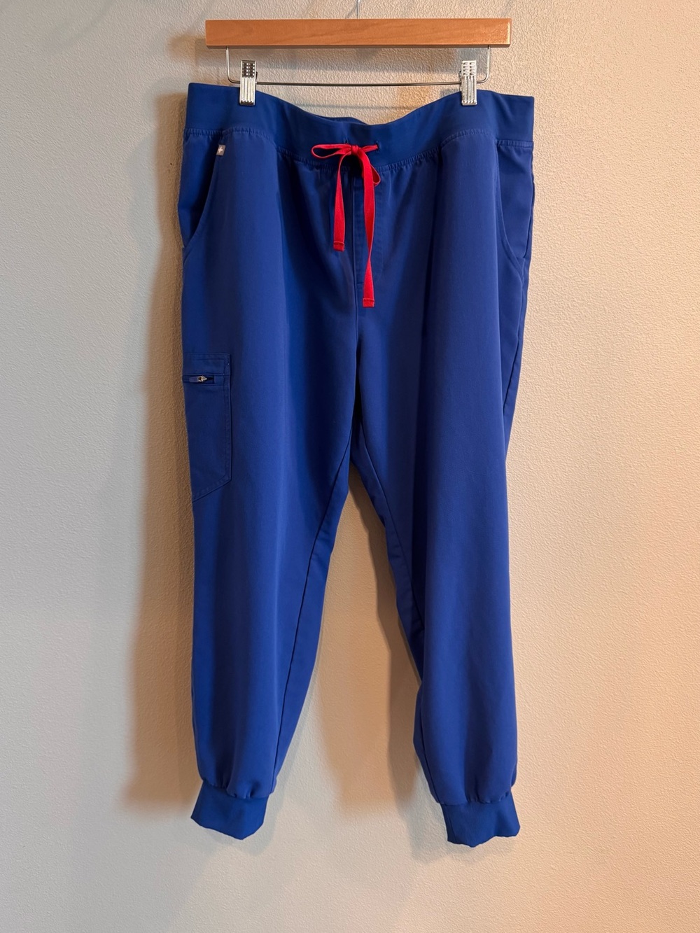 Figs Zamora Royal Blue Jogger Scrub Pants with Red Drawstring